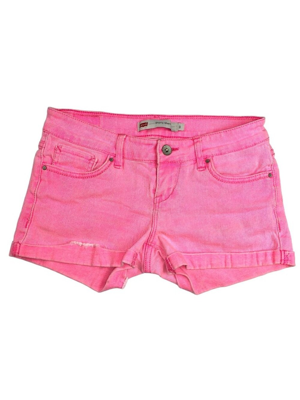 Levis Womens Pink Denim Shorty Shorts Size 3 With Frayed Hem